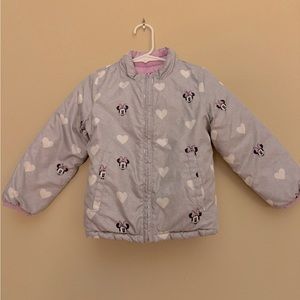 Gap Reversible Minnie Mouse Jacket, Size 4, Girls, Gray and Pink.